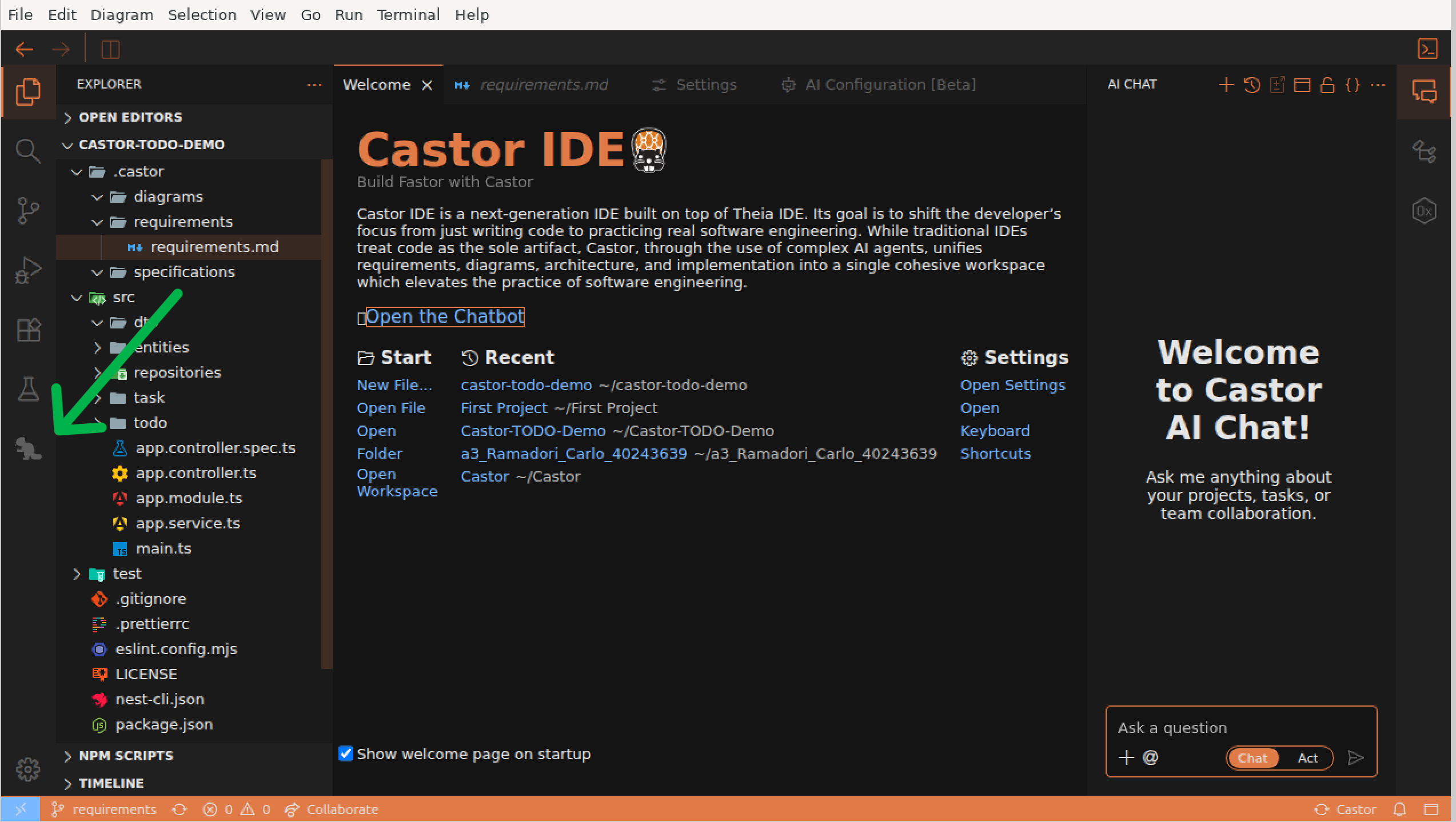 Activity Bar with Castor Beaver icon highlighted